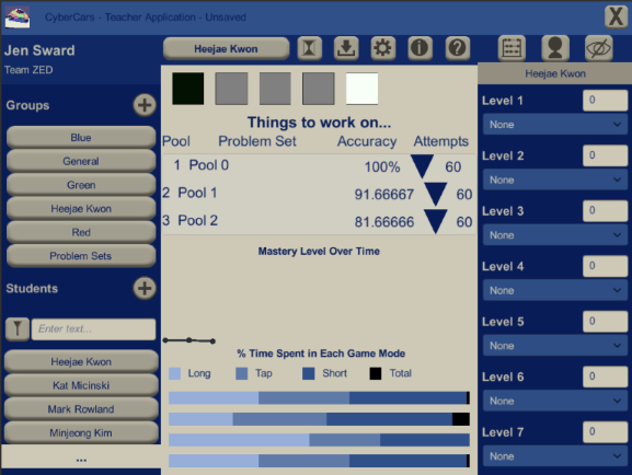 CyberCars teacher dashboard menu.
